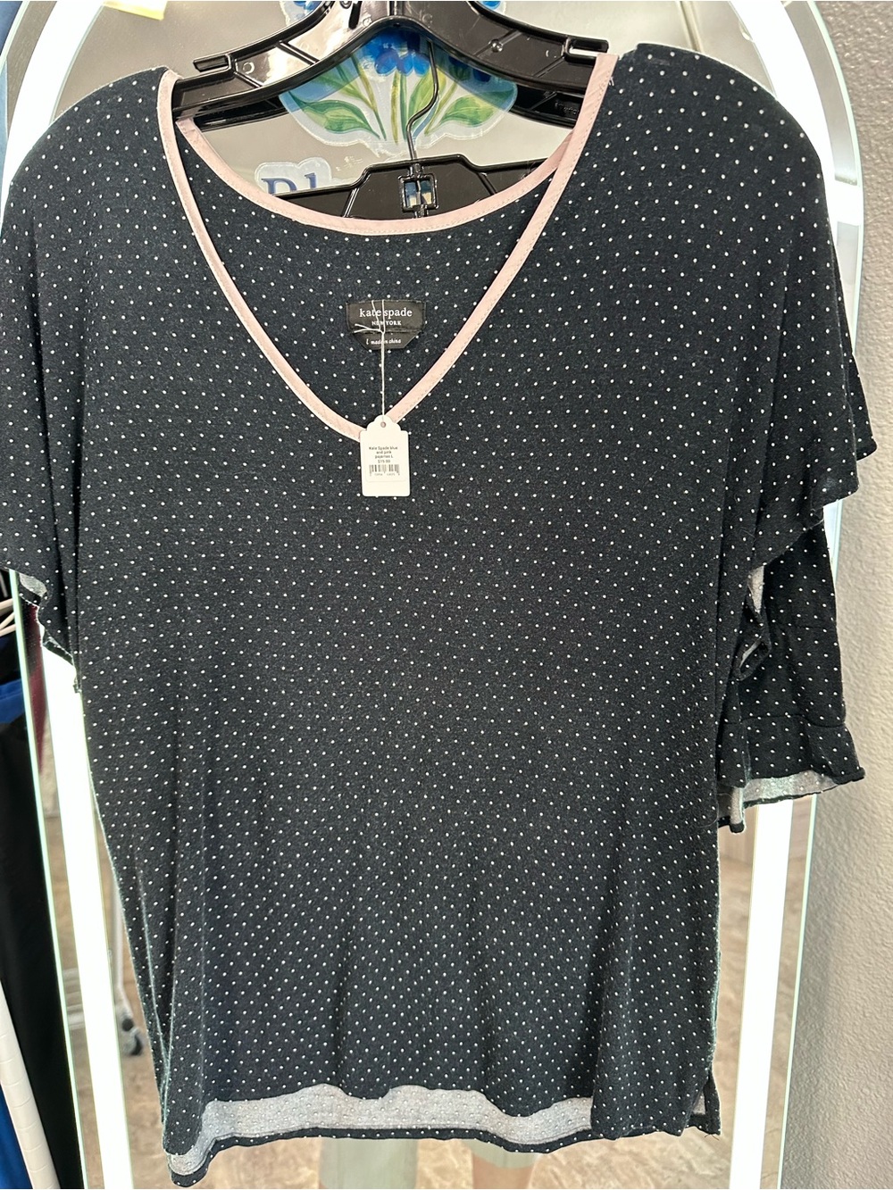 kate spade Black Microdot Short Sleeve pajama short set with Pink Trim